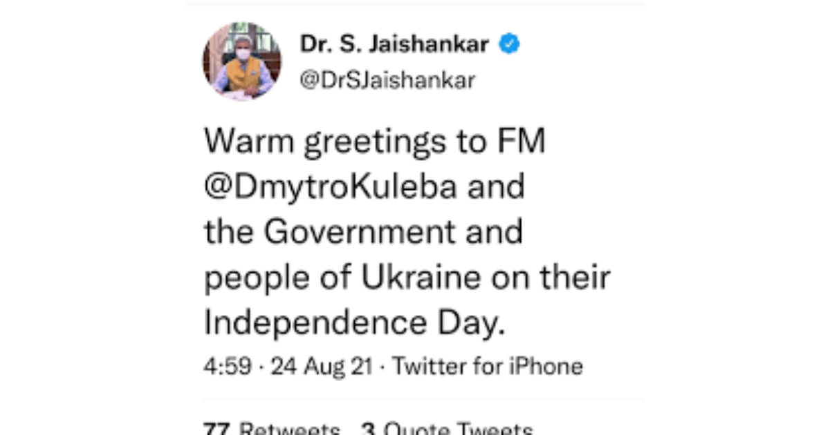 Jaishankar greets people of Ukraine on their Independence Day